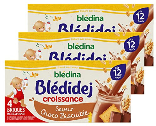 Blédina Blédidej Croissance, Céréales bébé Lactées Saveur Choco Biscuitée, Dès 12 Mois, 250ml (3x4 briques)