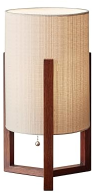 Adesso Quinn Table Lantern - Walnut Birch Wood & Natural Linen Shade – Perfect Nightstand, End Table, and Desk Lamp