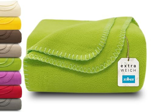 ZOLLNER Kuscheldecke in grün - weiche Couchdecke in 130x170 cm - mit Kettelrand - Polyester - waschbar bis 95°C – Hotelqualität - Oeko Tex® Zertifiziert