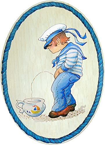 Kaltner Präsente Geschenkidee - Türschild Schild aus Holz im Antik Design Toilette WC Bub Jungen (Ø 18 cm)