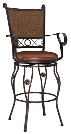 Powell Company Big and Tall Copper Stamped Back Barstool with Arms Bar Stool, Bronze