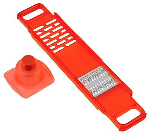Kuhn Rikon Dual Julienne and Grating Mandoline with Stainless Steel Blade and Hand Guard, Red