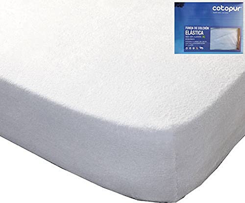Funda de colchón, 100% algodón Rizado, Cremallera Reforzada, Color Blanco, 90 x 190/200 cm