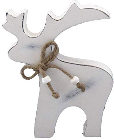 Natur-deko Rentier Rudy ca 10 cm. STEHEND. EIN Holz Hirsch Shabby chic. In weiß Weiss -40