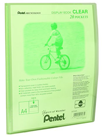 Pentel Recycling-Sichtbuch mit 20 transparenten Taschen, A4, Grün