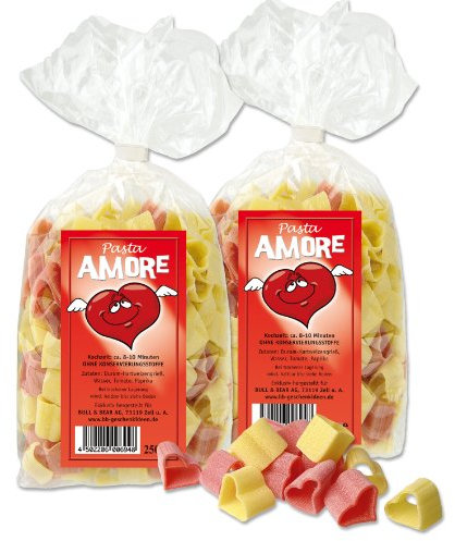 Bull & Bear Pasta bunte Herz-Nudeln “Amore”, 2 x 250 g im Set, Motivnudeln handgefertigt, Geschenk