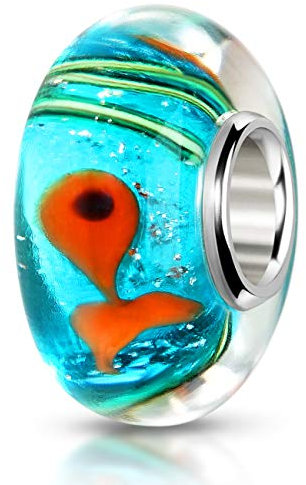 MATERIA by Matthias Wagner Fische Glas Bead Anhänger türkis orange - Glas Anhänger Meer Glitzer für Beads Armband 1514