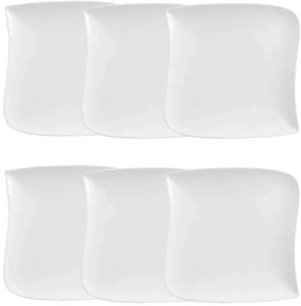 Secret de Gourmet - Lot de 6 Assiettes à Dessert Carrées Vague 22cm Blanc