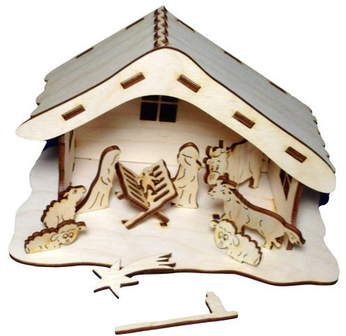 Petra's Bastel News A-KBH5014SB Bastelset, Weihnachtskrippe, Holz, ca. 14cm