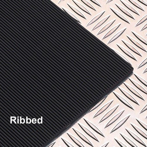 GARAGE AND WALKWAY RIBBED BLACK RUBBER FLOORING 1220MM X 10M. 3MM THICK