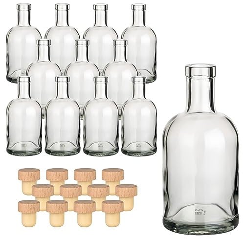 Gouveo Lot de 12 Bouteilles en Verre 500 ml Classiques Avec Bouchons (HGK) - Bouteille Vide 0,5 l à Remplir Pour Liqueur, Gin, Huile, Vinaigre (KFT500HGK)