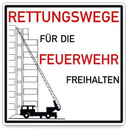 Hinweisschild für Feuerwehrzufahrten Rettungswege für die Feuerwehr freihalten Größe (BxH): 50,0 x 50,0 cm 1,0 mm Aluminium, polyesterbeschichtet