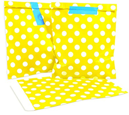 Frau WunderVoll® 100 PAPIERTÜTEN GELB, Punkte 13 x 16,5 cm, 45 Gramm Papier, flach/Candy Bar, Hochzeit, Kindergeburtstag, Papiertütchen, Candybag, Tüten, Mitgebseltüten