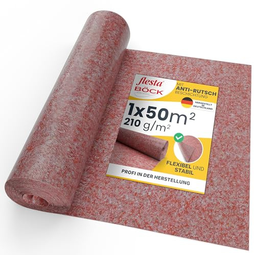 Malervlies 1 x 50 m – 210 g/m² saugstarkes Abdeckvlies in Profiqualität I Renoviervlies/Malerfilz rot I Schutzvlies, Bauvlies, Glattvlies & Anstrichvlies für Malerarbeiten I 50 m² Bodenabdeckung