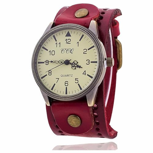 FENKOO Unisex Vintage-Leder-Band große Zifferblatt Quarz Analog Armbanduhr