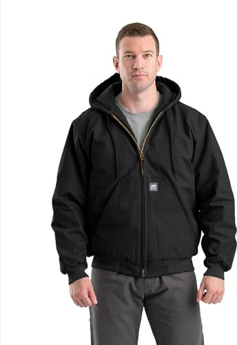 Berne Men's Heritage Duck Hooded Active Work Jacket, Large Regular, Black