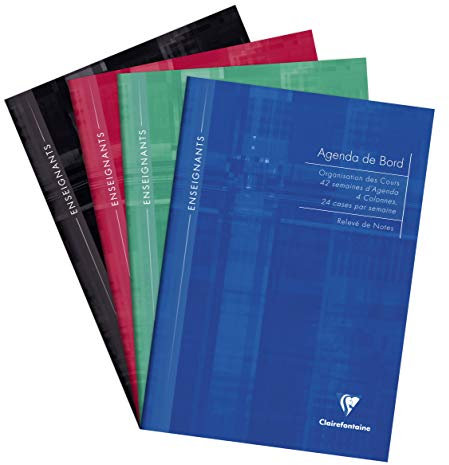 Clairefontaine 9059C - Un agenda de bord rembordé rigide 4 colonnes 144 pages (24 cases par semaine) 21x29,7 cm 90g, couverture carte pelliculée couleur aléatoire