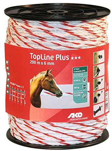 AKO Weidezaunseil TopLine Plus (weiß/rot, 200 m Länge, 6 mm breit, Tierzaun, Zubehör Weidetiere, Tierzubehör) 449532