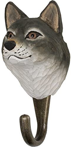 WILDLIFEGARDEN Wildlife Garden WG505 Haken Wolf - Handgeschnitzter Tierhaken aus Holz und Metall - Sammlung Europäische Tiere