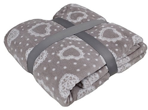 Viva Living Mikrofaserdecke 150x200cm Herzchenmotiv Kuscheldecke Wohndecke Microfaser Decke, Farbe:Taupe