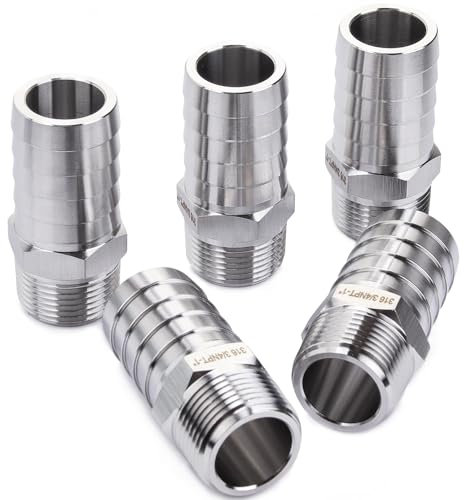 LTWFITTING Barre Production 1-Pouce Tuyau ID x 3/4-PouceMâle NPT Coupleur/Connecteur Barbillon Raccord en Acier Inoxydable 316 de Tuyau (paquet de 5)