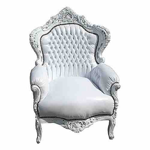 Casa Padrino Barock Sessel 'King' Weiß/Weiß Lederoptik