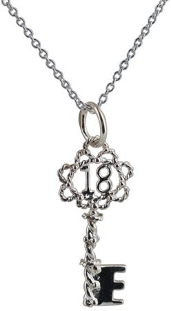 Silver 25x10mm 18 Key Pendant with a 1mm wide rolo Chain 20 inches