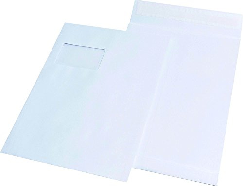 Elepa - rössler kuvert 30007635 Faltentaschen C4 mit Fenster, 20 mm-Falte, 120 g/qm, 100 Stück, weiß