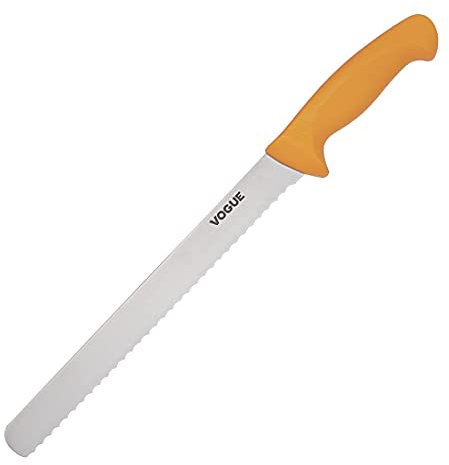 Vogue Soft Grip Pro Serrated Slicer 28 cm/11 inch Blade, Yellow, Colour Coded Yellow for Slicing Raw or Cooked Meat, German Steel, Dishwasher Safe, GH530