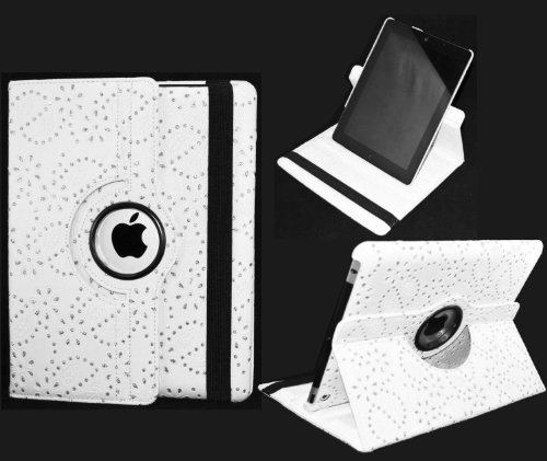 Goldstar 360 Degree PU Leather Rotating Plain/Diamond Glitter Case Cover Stand for iPad Air 2 (iPad 6, 6th Generation 2014) (Glitter White)