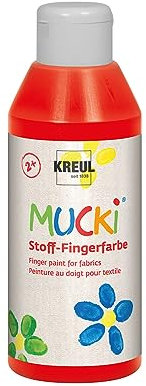 KREUL 28403 - Mucki leuchtkräftige Stoff - Fingerfarbe, 250 ml in rot, auf Wasserbasis, parabenfrei, glutenfrei, laktosefrei und vegan, optimal für die Anwendung mit Fingern und Händen