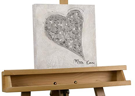 KunstLoft Leinwandbild | 100% HANDGEMALT | 30x30cm | Gemälde 'Elastic Heart' | Herz | Silber | Wandbild Wohnzimmer