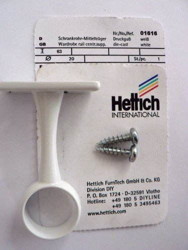 Hettich Schrankrohrmittelträger, Zinkdruckguß weiß, D: 20 mm, 1 Stück, Artikelnr. 1616