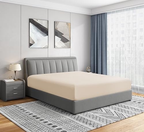 Cathay Luxus-Spannbetttuch, seidig weiches Polyester, für Einzelbett, Queen-Size-Größe, cremefarben