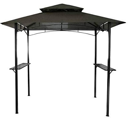 CHARLES BENTLEY 8 x 5Ft Steel Grill, Large BBQ Gazebo, Outdoor Tent Shelter, UV Protection, With Ventilation Arch Top, Steel Frame, Water Resistant Canopy, Side Shelves, In Grey (240x150x230cm)