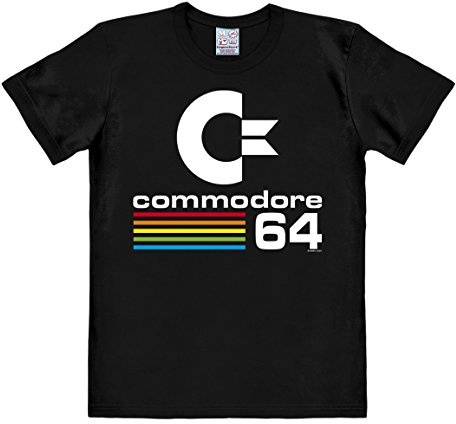 Logoshirt Herren T-Shirt Commodore C64 | Offiziell lizenziertes C64-Merch, klassisches Commodore-Logo mit Regenbogenstreifen, 100% Baumwolle, hochwertiger Frontprint