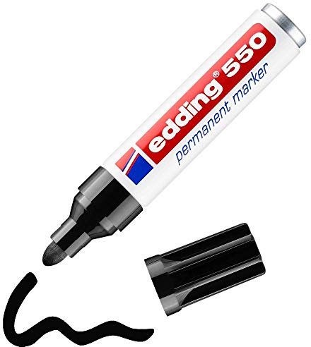 edding 550 Permanentmarker - schwarz - 1 Stift - Rundspitze 3-4 mm - wasserfest, schnell-trocknend - wischfest - für Karton, Kunststoff, Holz, Metall, Glas