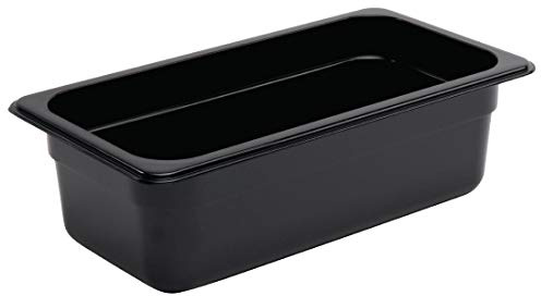 Vogue 1/3 Gastronorm Container 100mm 3.8 Litre Black Catering Food Storage Pan | Saves valuable space with a modular, stackable design built to withstand busy commercial kitchen food preparation.