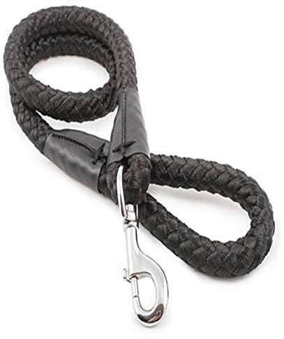 Ancol Super Rope Dog Lead in Black - Weatherproof Nylon Diamond Weave Pet Accessory - Puppy Walking Leash - 1.07m x 20mm