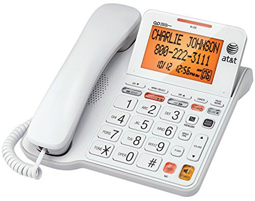 AT&T CL4940 Corded Standard Phone with Answering System and Backlit Display, White