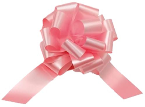Confezione da 50 PZ coccarde rosa autotiranti gran fiocco, nastro da 5 cm, per nascita bimba