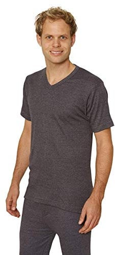 Octave Mens Thermal Underwear Short Sleeve 'V'-Neck T-Shirt/Vest/Top (UK, Alpha, L, Regular, Regular, Charcoal, 3 Pack)