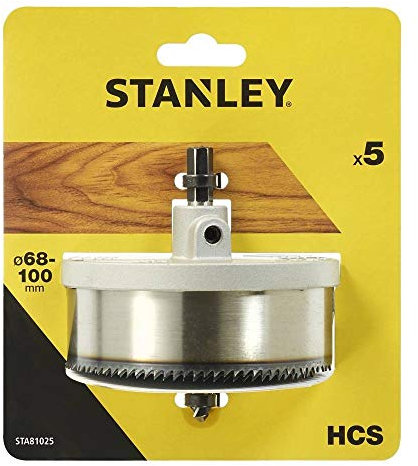 Stanley Accesorios Sta81025-Xj 5 Brocas de Campana de Acero al Carbono para Madera Diam 68 74 80 90 100 mm, profundidad 30 mm