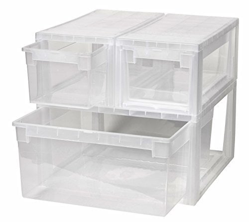 3 Stück Schubladenboxen mit Nutzvolumen 2 Stück mit 7 (S) und 1 Stück mit 23 (L) Liter. Passend für z.B. Socken, Krawatten, Shirts, Papier, Schreibwaren, etc.