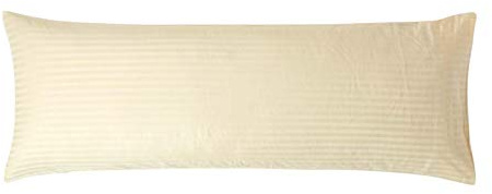 HOMESCAPES Damast Kissenbezug für Seitenschläferkissen 50x140 cm vanille mit Satin-Streifen, 100% ägyptische Baumwolle