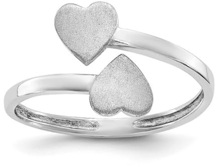 Zehenring aus 14 Karat Weißgold, Satin, poliert, Doppelherz, Größe H.00, Schmuckgeschenk für Frauen, Metall