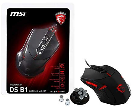MSI Interceptor DS B1 Mouse Gaming, sensore ottico fino a 1600 dpi, design ergonomico, 6 tasti, 8 pesi da 2 grammi inclusi