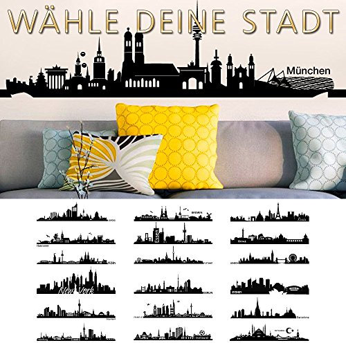 Grandora Wandtattoo Skyline Leipzig I (BxH) 100 x 25 cm schwarz I Wohnzimmer Städte der Welt Aufkleber selbstklebend Wandaufkleber Wandsticker Sticker W5156