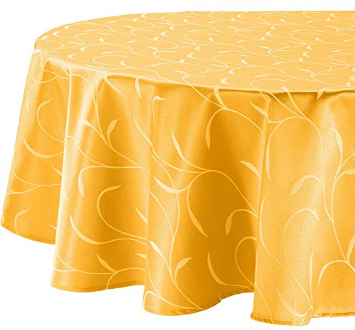 Erwin Müller Tischwäsche, Tischdecke Uni, Remscheid Mango Größe rund: 170 cm Ø - hochwertige Qualität mit Fleckschutz ausgerüstet und Kuvertsaum, Rankenmuster