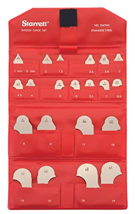 Starrett S167MCZ kombinierte 167MA und 167MB Radiusmessgeräte Zoll-Set ohne Halter, satiniert, Bereich 1-15 mm, 0,5 mm und 1 mm Schritte, 21 Messgeräte